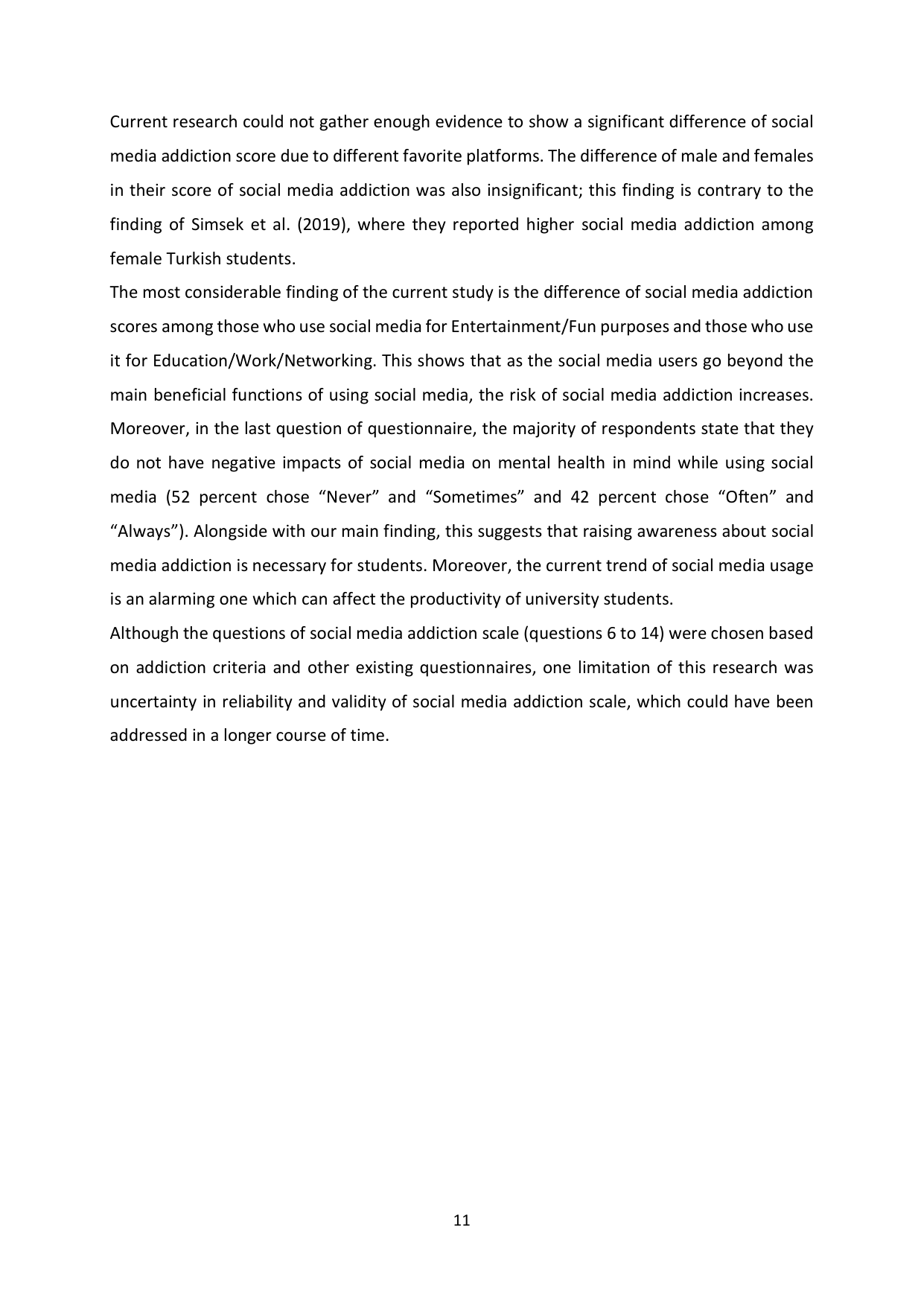 Social media addiction study, page 11