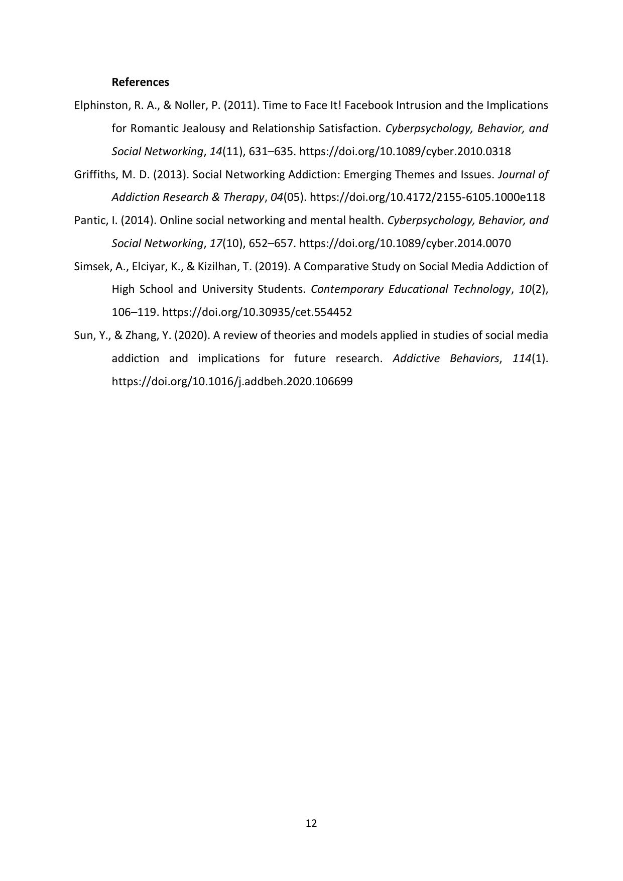 Social media addiction study, page 12